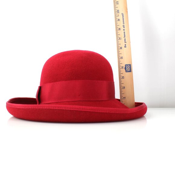 Laura Ashley Wide Brim Hat Magenta Wool Vintage Grosgrain Bow Great Britain 22.5 - Picture 12 of 14